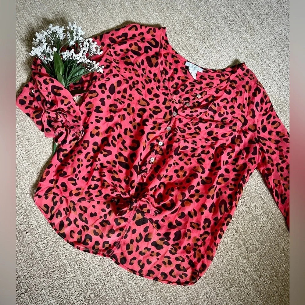 Deb Hot Pink Leopard Print Blouse - Small